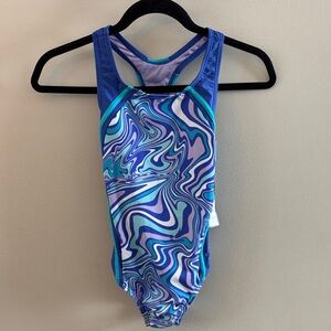 Speedo Purple and Blue Swirl Girls One-Piece Swimsuit Sz 12